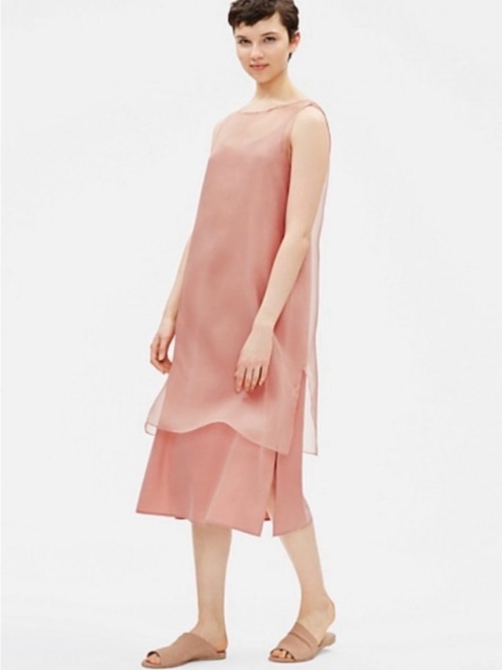 New Eileen Fisher Washed Silk Organza Layering Dress size M - Picture 2 of 11